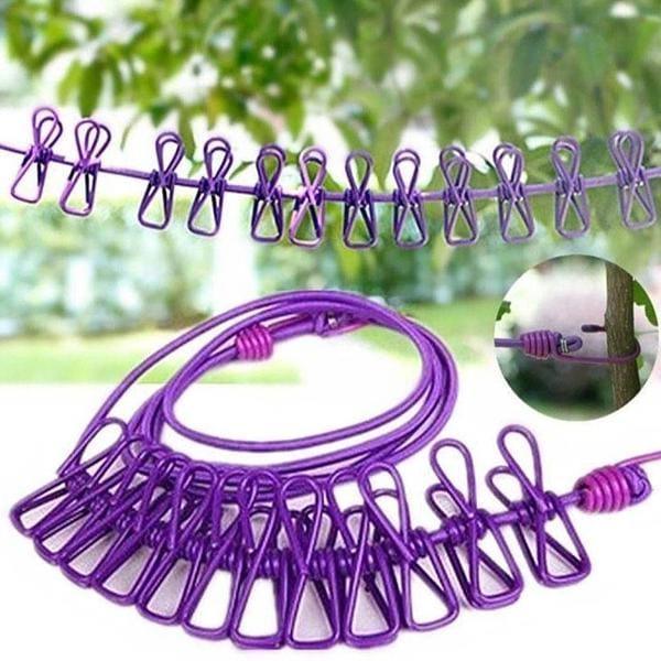 Durable 12 Pcs Laundry Hanging Clips with Adjustable Rope with Free Delivery - PalmShop