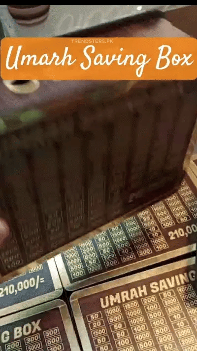 Umrah Saving Box - Wooden Islamic Money Box - 280 Days Umrah Savings Box Plan