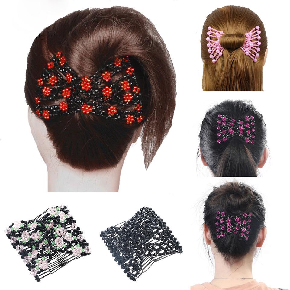(Pack of 2) Magic Hair Clip Beads Stretchy Double Comb Hair Disk With Elastic