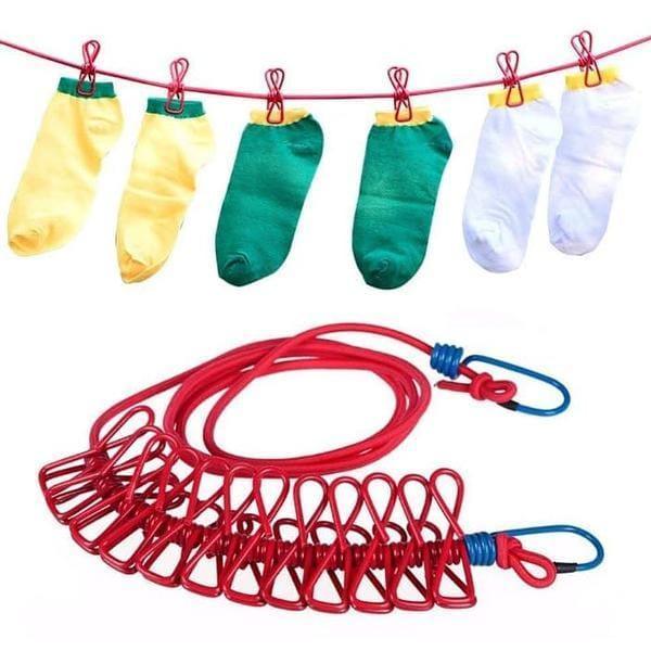 Durable 12 Pcs Laundry Hanging Clips with Adjustable Rope with Free Delivery - PalmShop