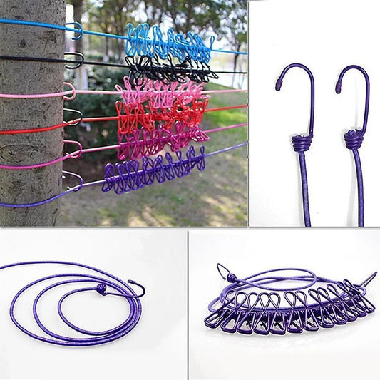 Durable 12 Pcs Laundry Hanging Clips with Adjustable Rope with Free Delivery - PalmShop