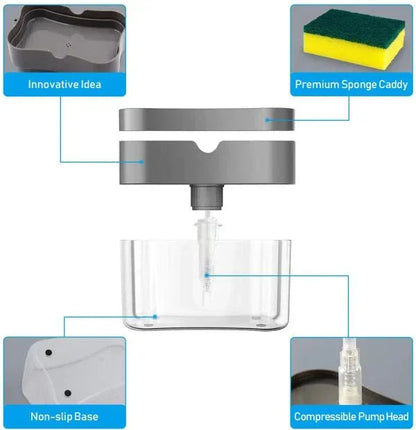 2 in 1 Premium Quality Plastic Soap Dispenser & Sponge Holder Pump (Free Delivery) - PalmShop
