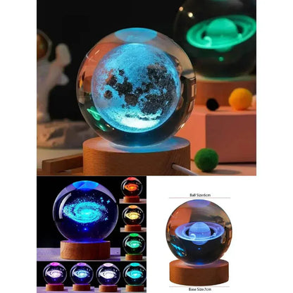 Projector USB 3D Solar System Crystal Ball Lamp With Wooden Base Led Display Stand - PalmShop