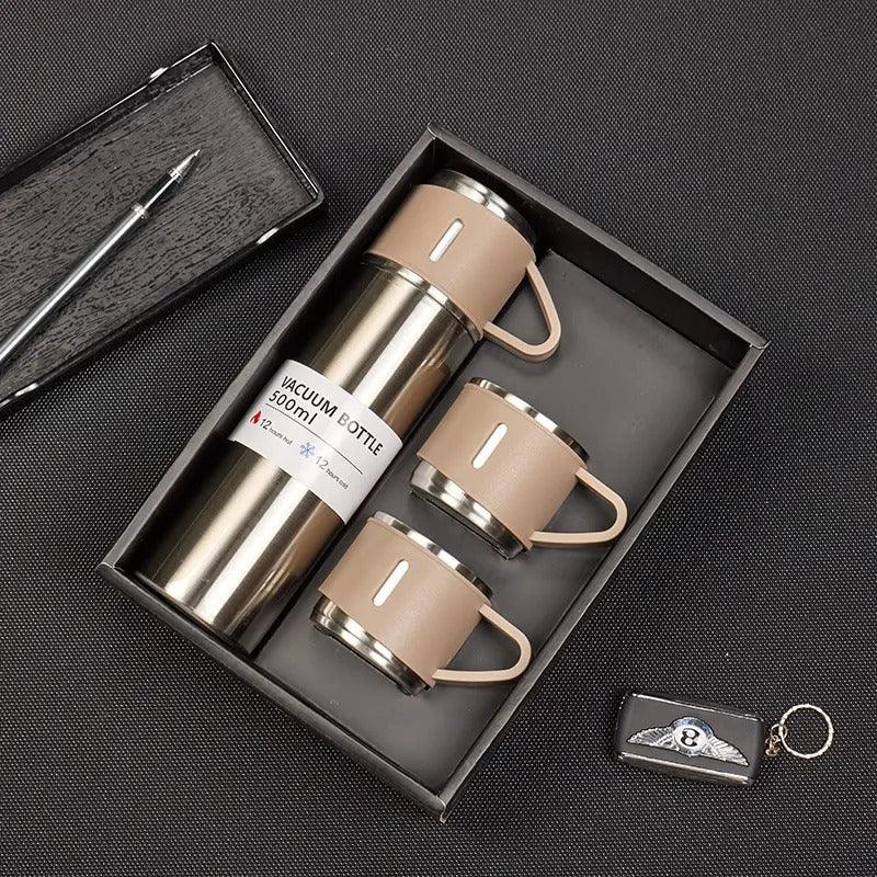 3 Cup Double-Layer Stainless Steel Vacuum Flask Set - PalmShop