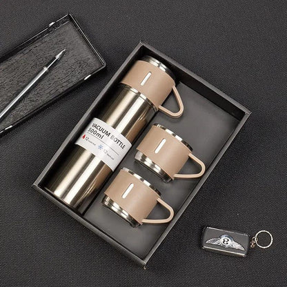 3 Cup Double-Layer Stainless Steel Vacuum Flask Set - PalmShop